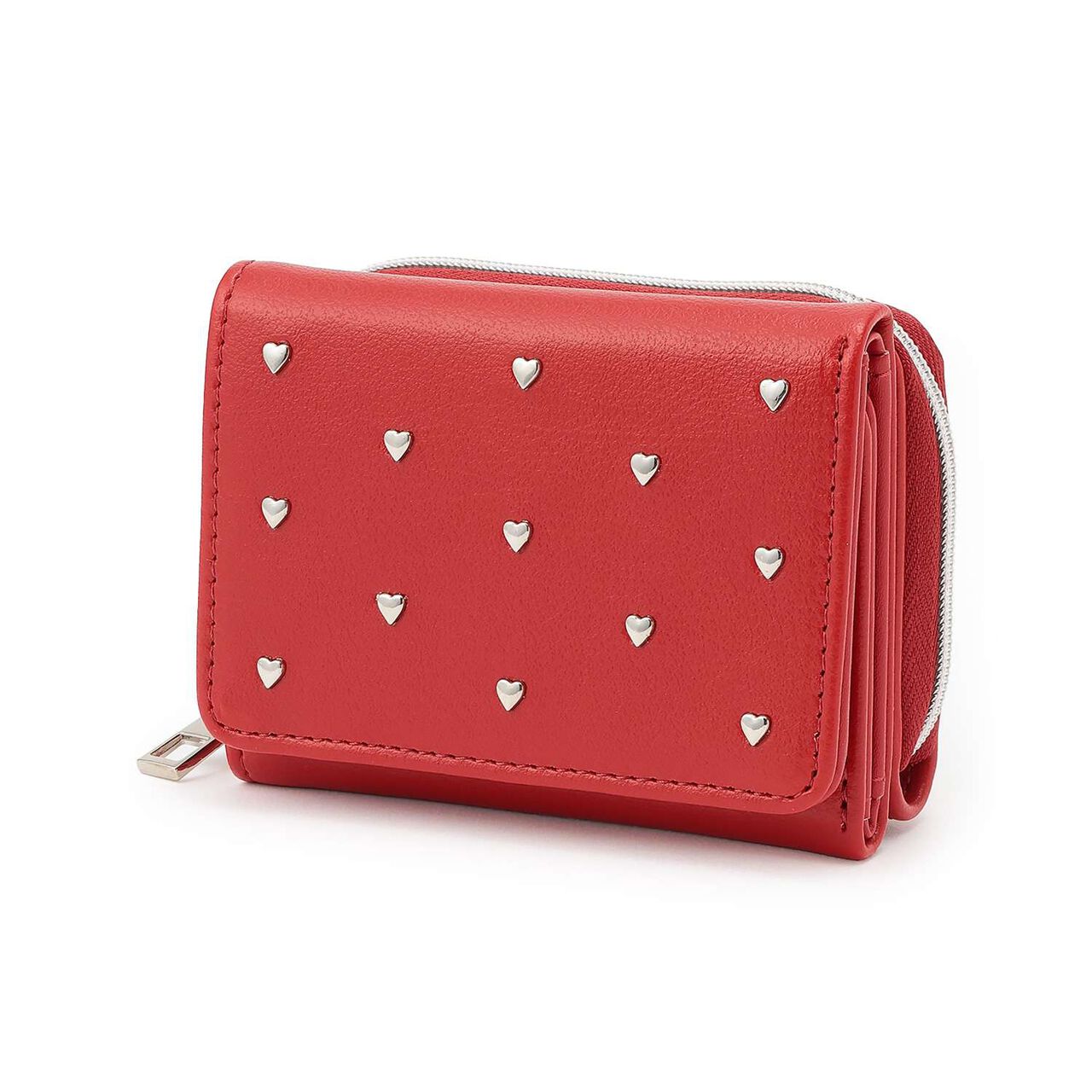 Heart Studs Tri-Fold Wallet,Red, large image number 0