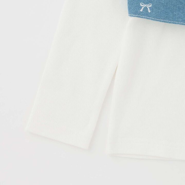 [Popular Item Restocked] [Not Available at Physical Stores] Ribbon Embroidered Bustier & Long-Sleeve T-Shirt Set,Turquoise, medium image number 9