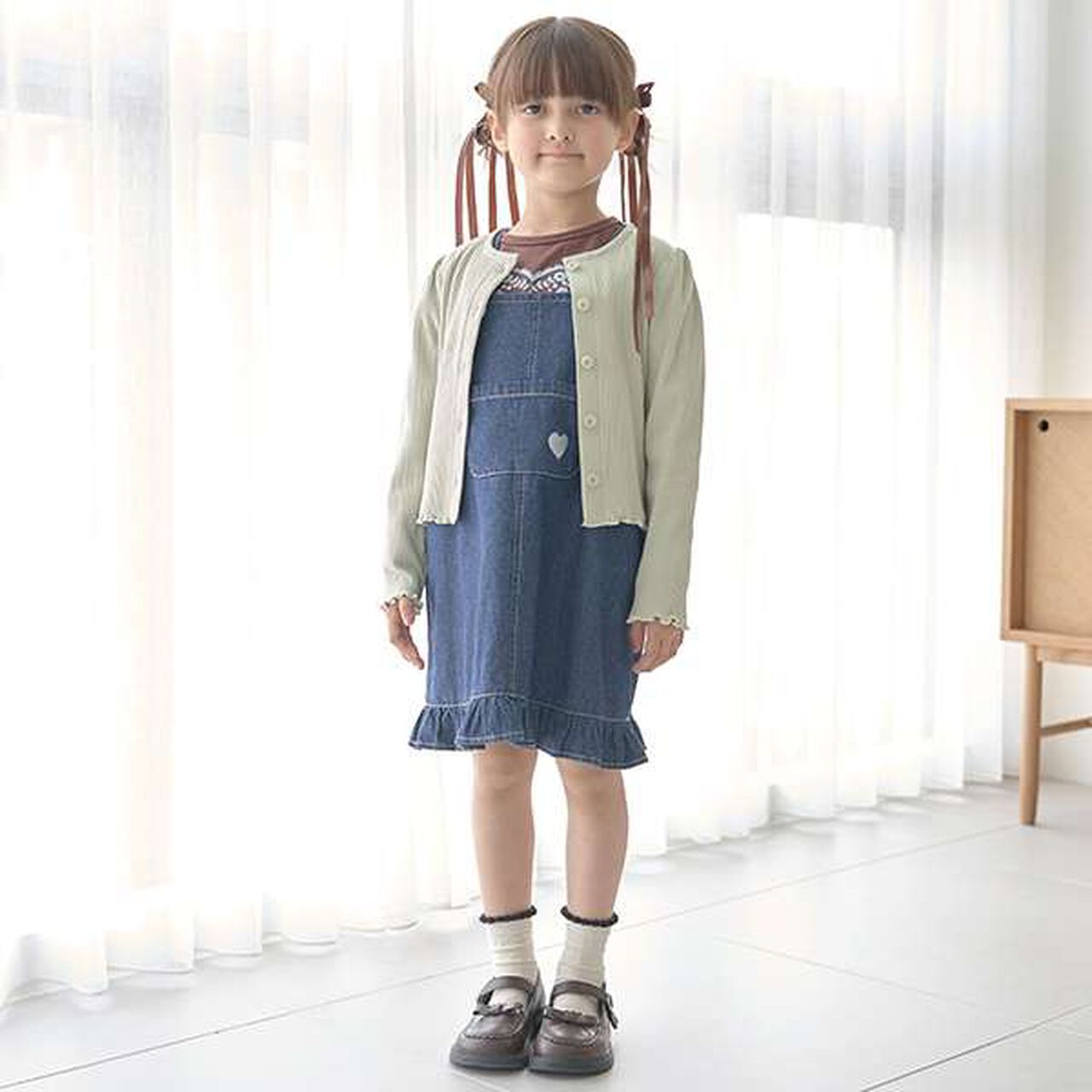 Soft Denim Heart Embroidery Jumper Skirt,Blue, large image number 14