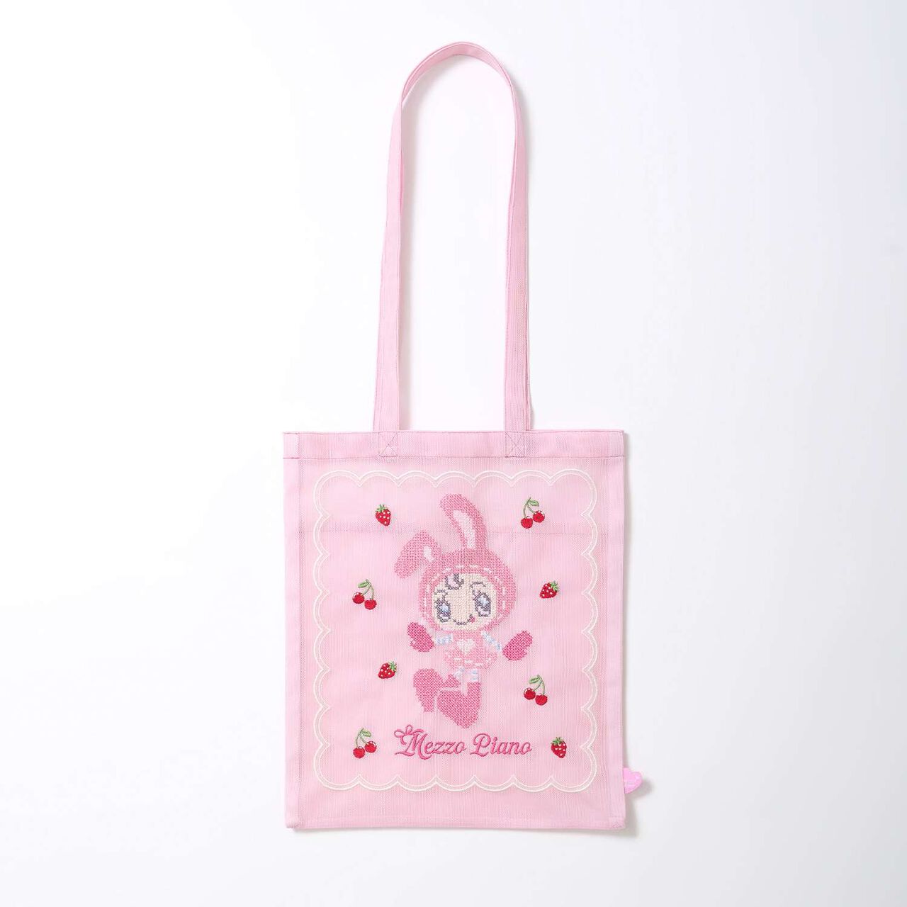 Berrie-chan Embroidered Mesh Tote,Pink, large image number 8