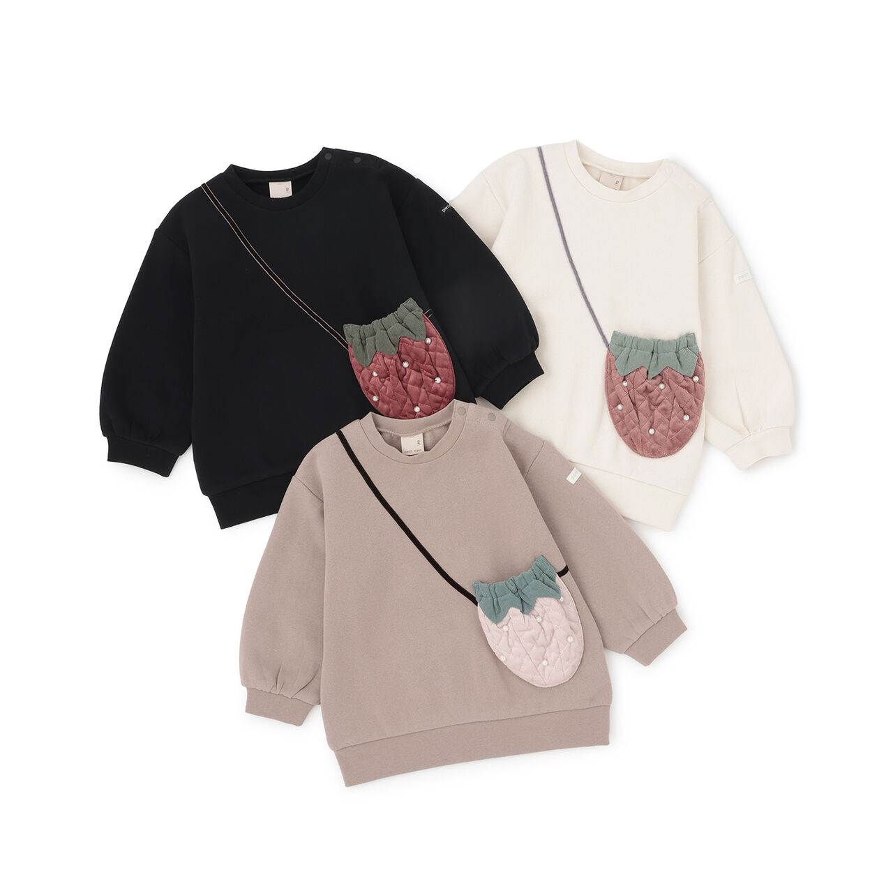 Wool Lined Strawberry Small Shoulder Bag Sweatshirt,Ivory, large image number 13