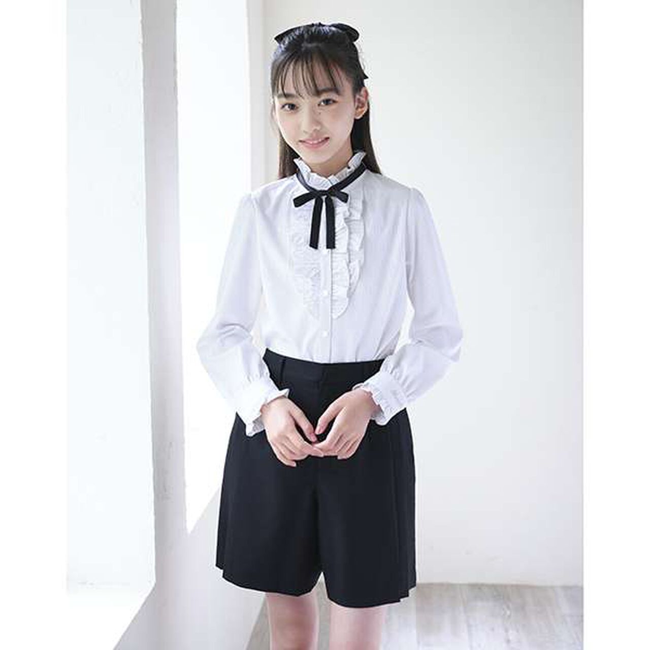 Stand Frill Blouse,Gray, large image number 10