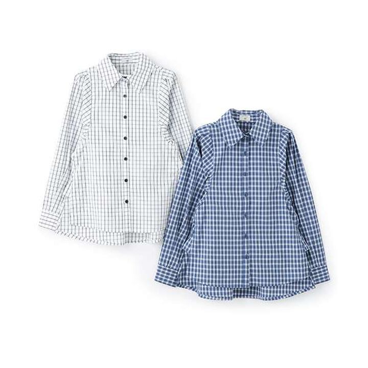 [AMI] Volume Sleeve Check Blouse,Deep blue, medium image number 4
