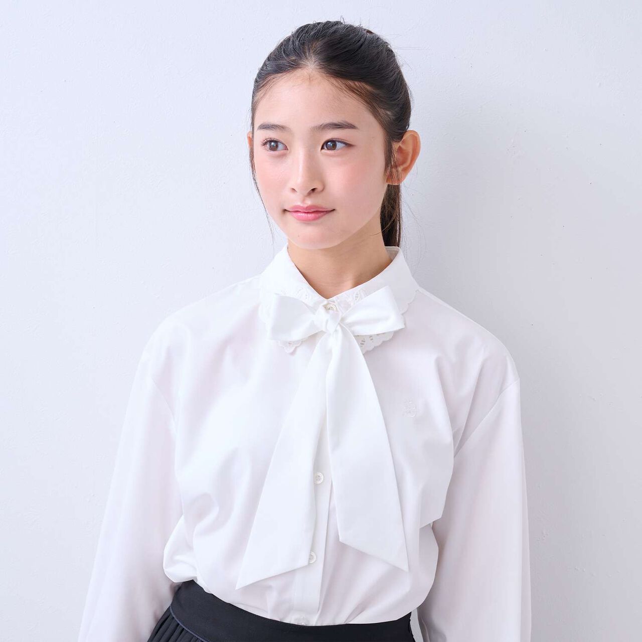 Lace Collar Bow Tie Blouse,White, large image number 0