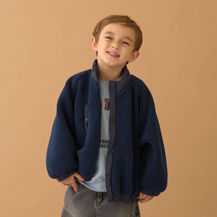 Volume Silhouette Boa Jacket,Navy, medium image number 0
