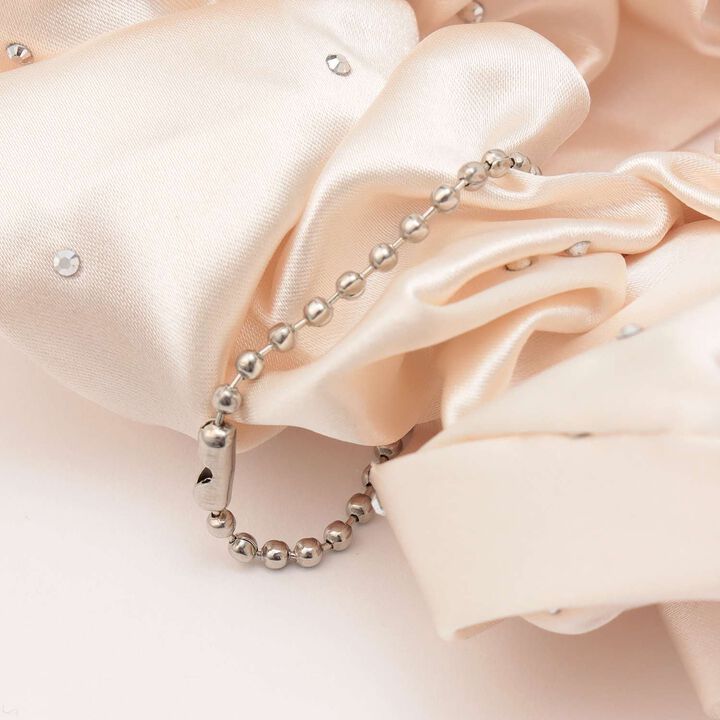 Satin Scrunchie with Stones,Ivory, medium image number 1