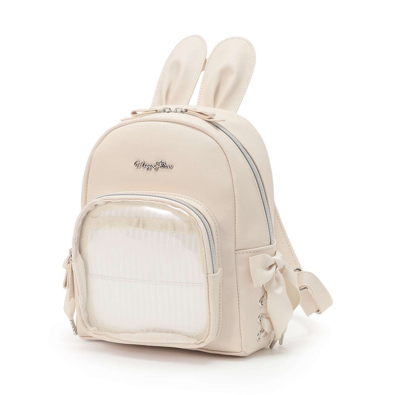 Bunny Ear Lace-up Faux Leather Backpack,Ivory, large image number 15