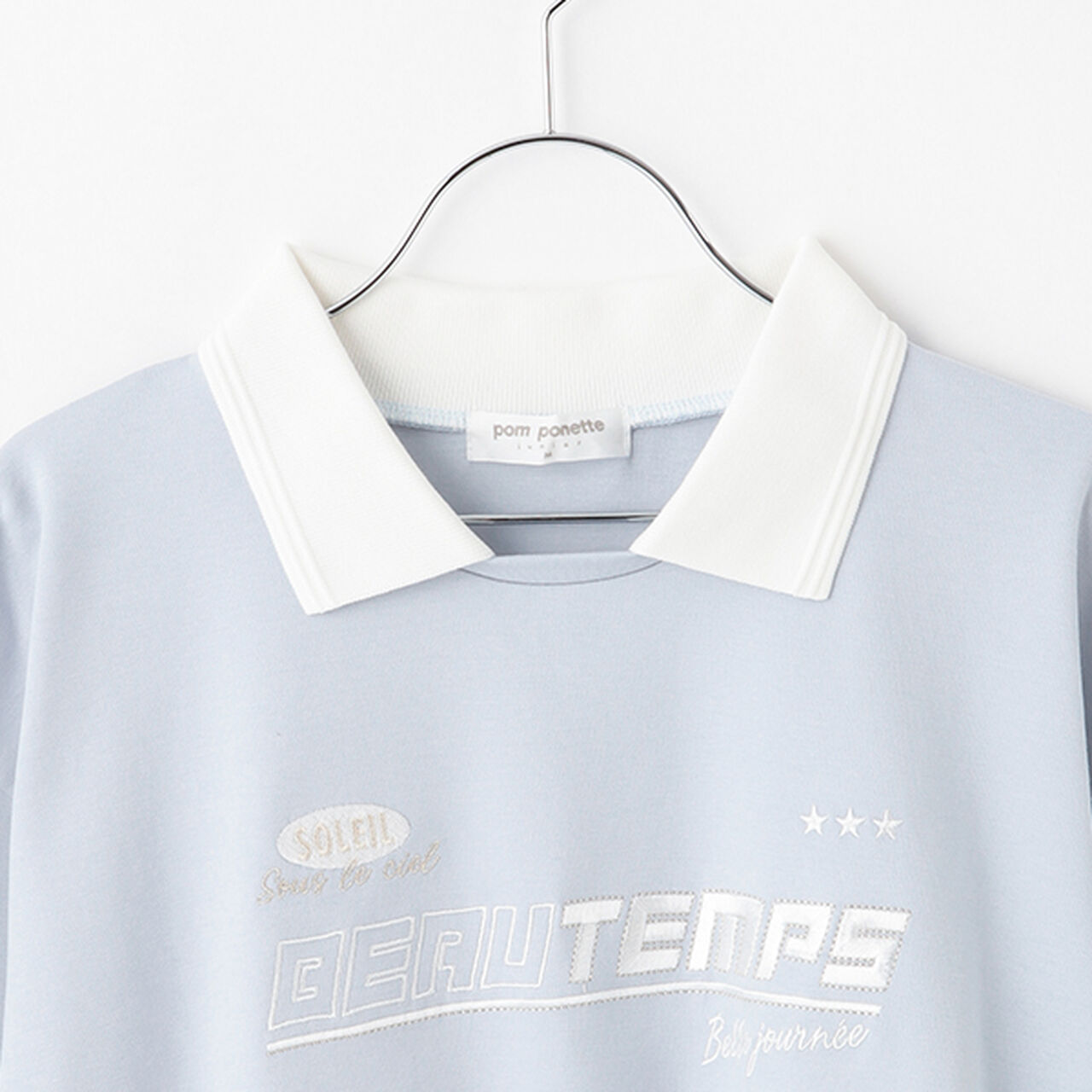 Smooth Polo Collar Top,Blue gray, large image number 7