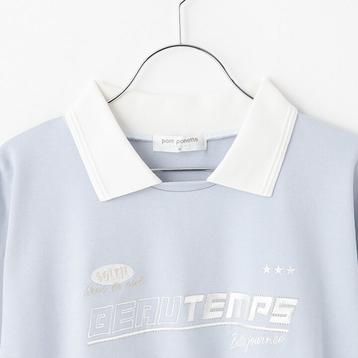 Smooth Polo Collar Top,Blue gray, medium image number 7