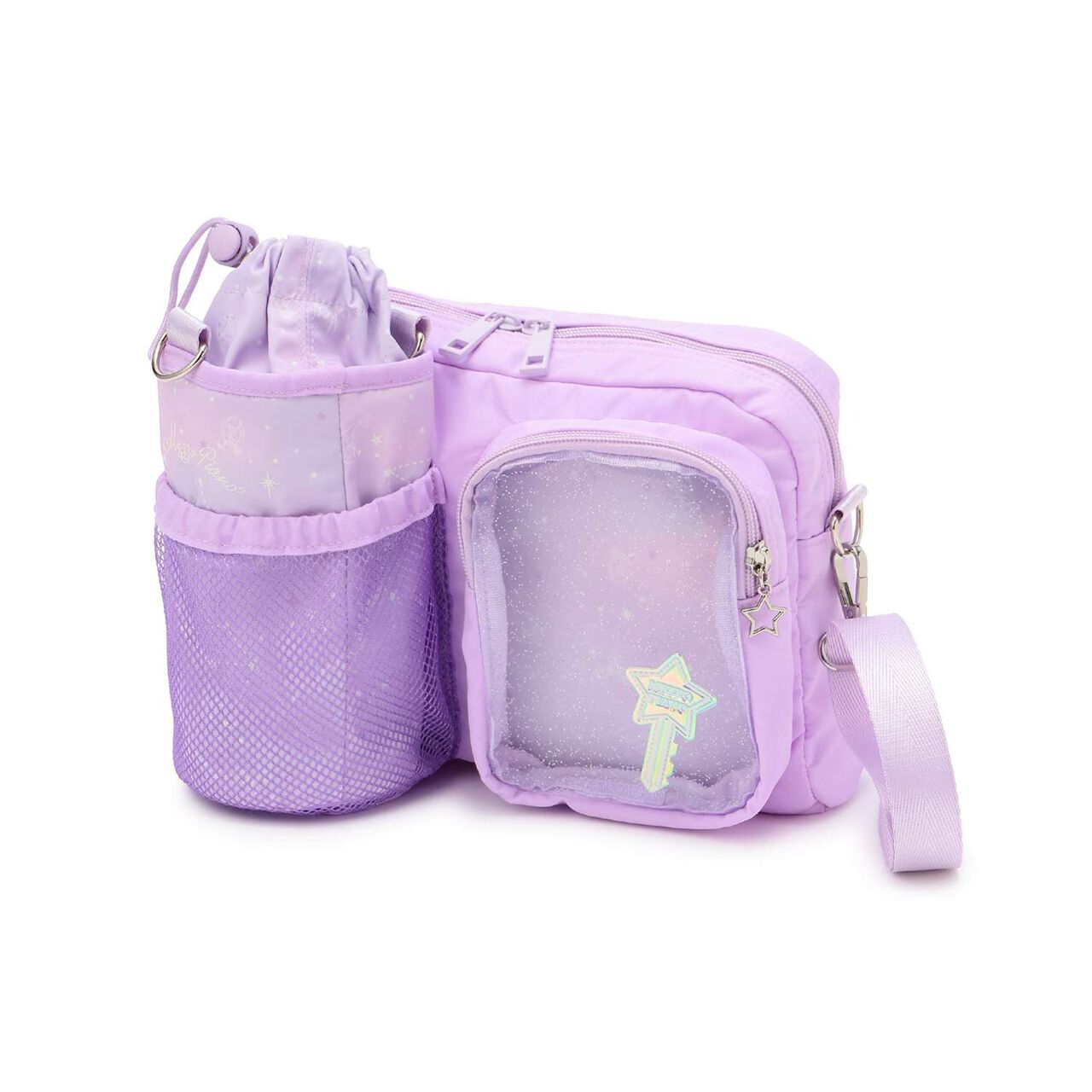 Glow-in-the-Dark Print Shoulder Bag with Bottle Holder,Lavender, large image number 7