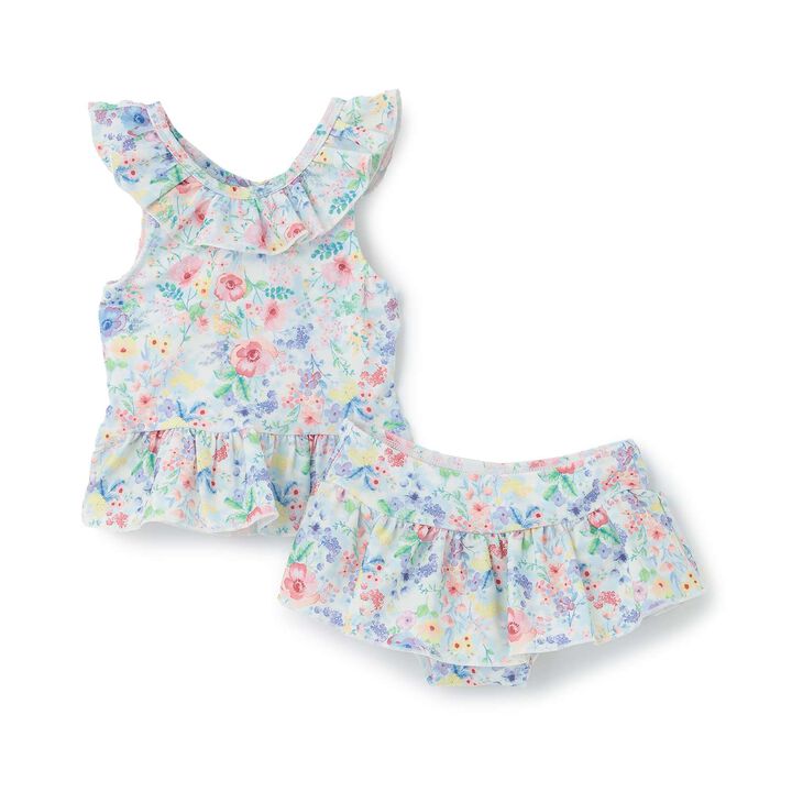 [SWIM] Girls' Floral Pattern Two-Piece Swimsuit [UV Protection],Pink, medium image number 3