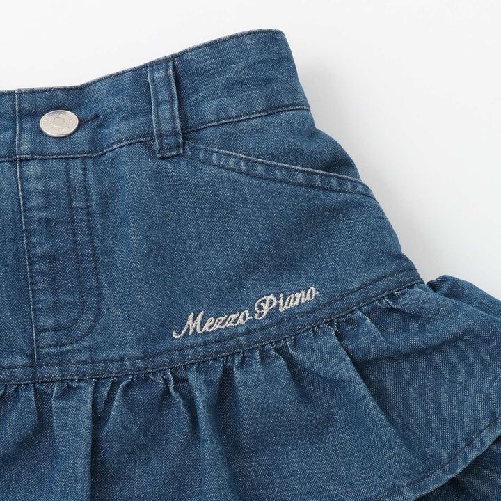 Lame Denim Tiered Skirt with Tail Charm,Navy, medium image number 6