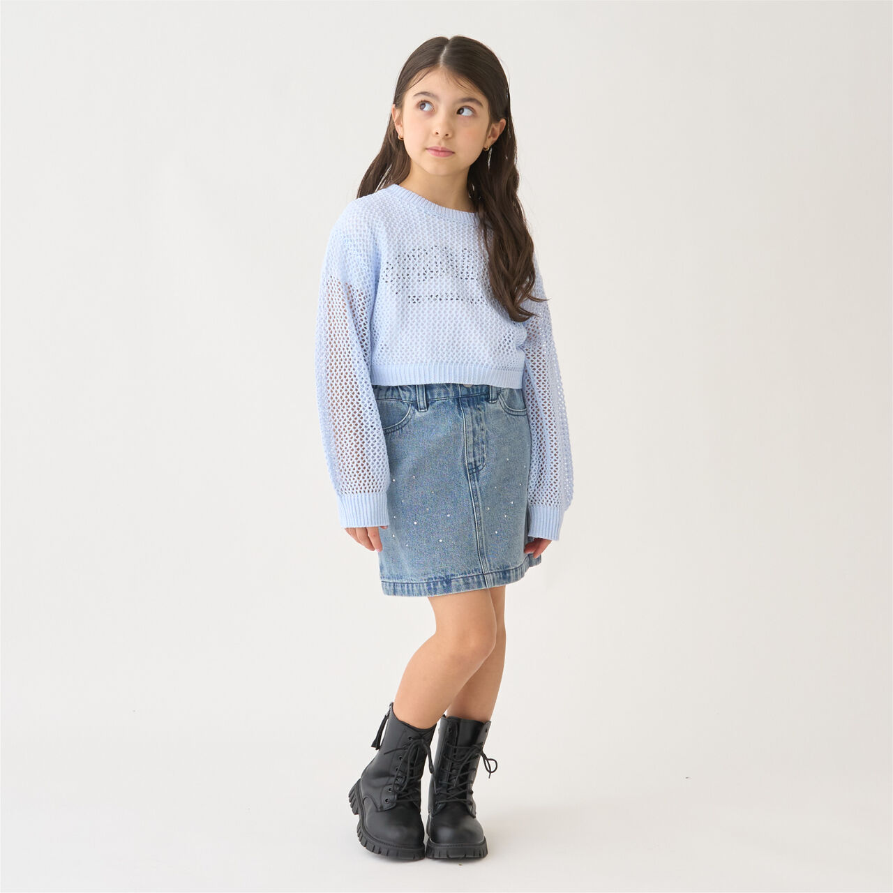 Rhinestone Denim Skirt,Blue, large image number 1