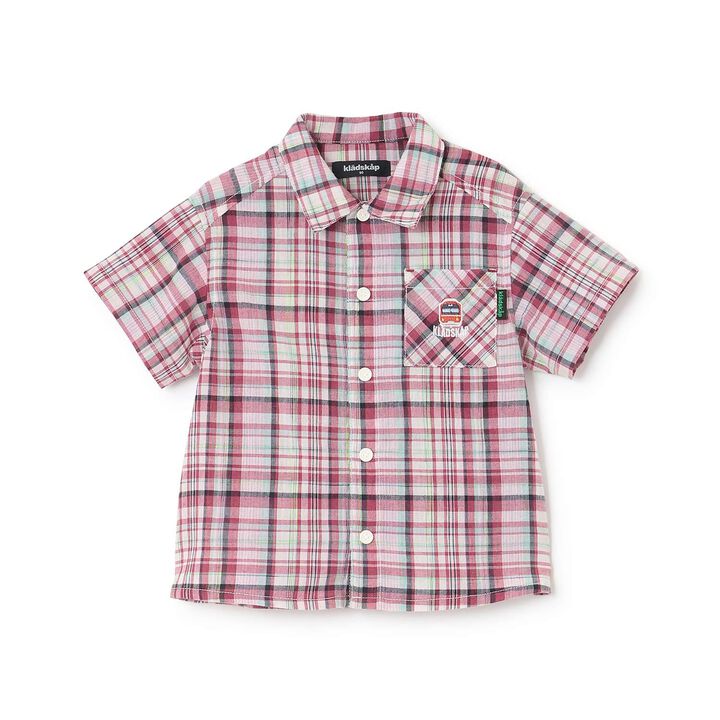 Train One-Point Checkered Short-Sleeve Shirt,Red, medium image number 0