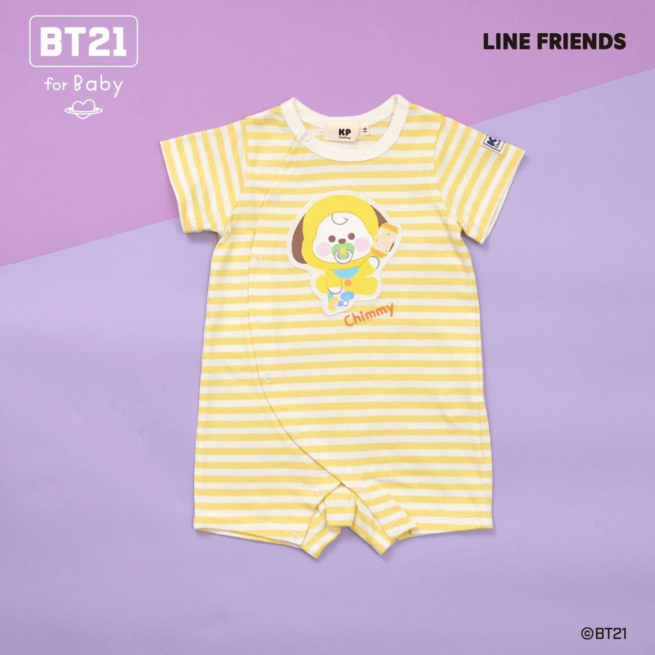 [BT21] Appliqu&eacute; Stripe Pattern Short Overall,Yellow, large image number 0