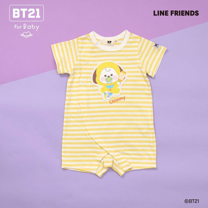 [BT21] Appliqu&eacute; Stripe Pattern Short Overall,Yellow, medium image number 0
