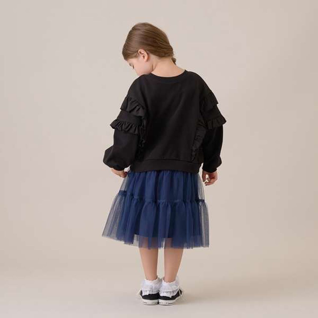 Tiered Tulle Skirt with Ribbon,Black, large image number 6
