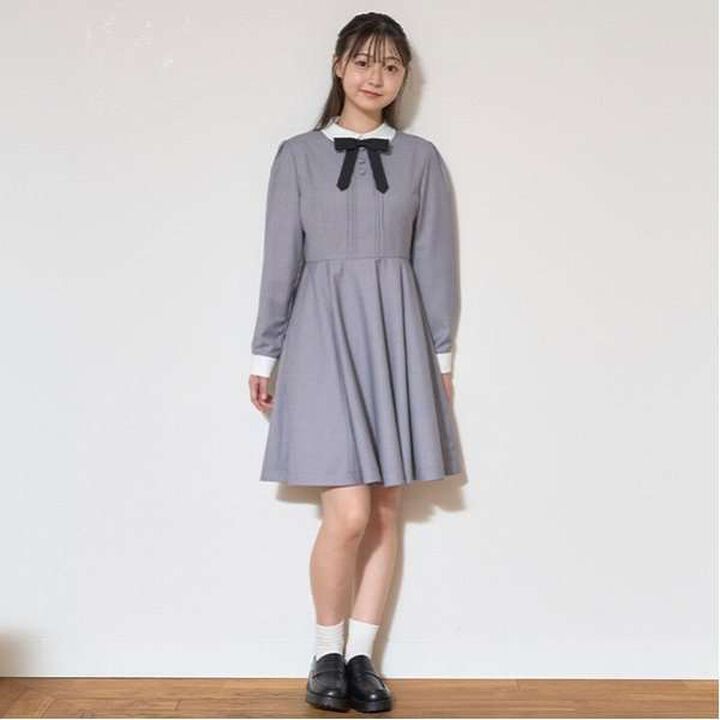 [Graduation Attire] One-Piece Dress with Ribbon Tie,Gray, medium image number 9