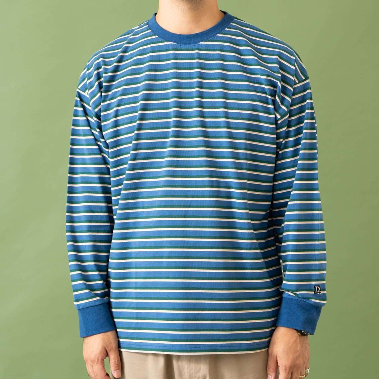 [Matching with Dad Outfit] Assorted Stripe Wide Long Sleeve T-Shirt,Green, large image number 0