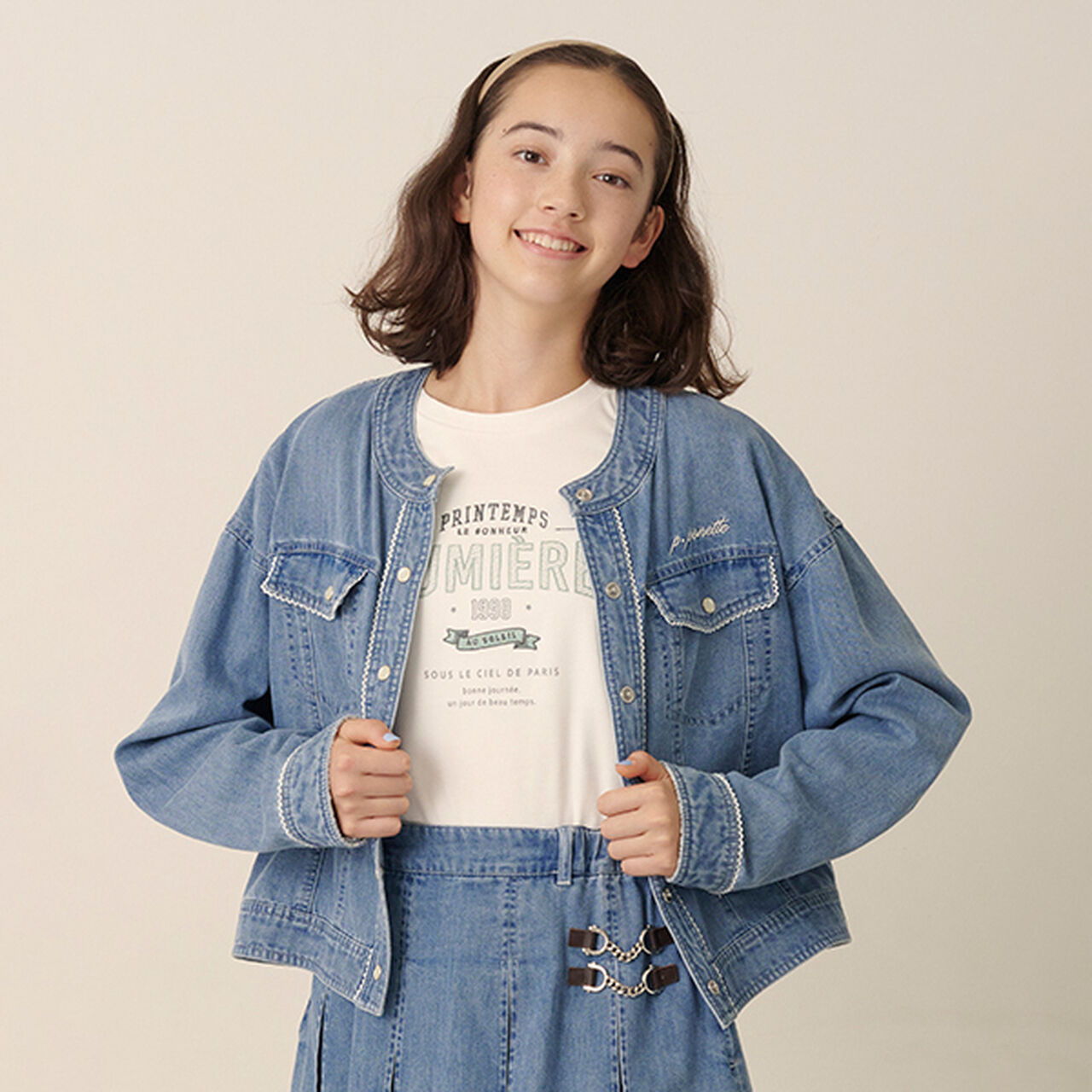 Collarless Denim Jacket,Deep blue, large image number 14