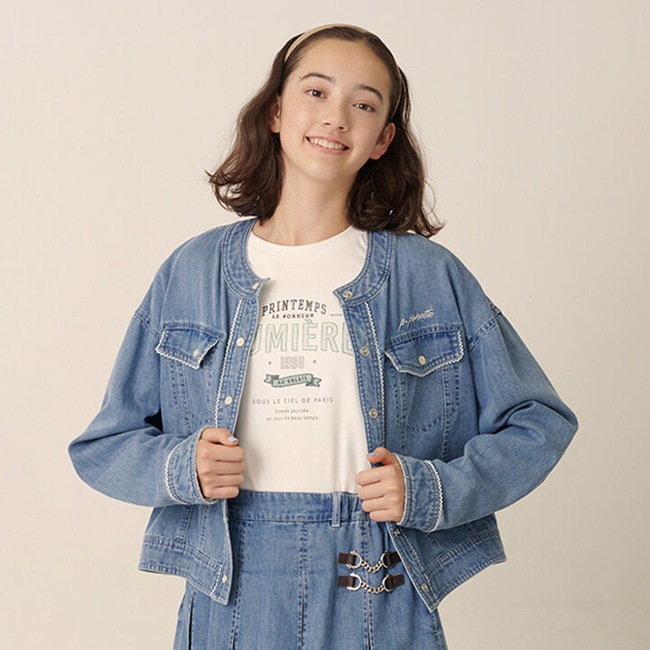 Collarless Denim Jacket,Deep blue, medium image number 14