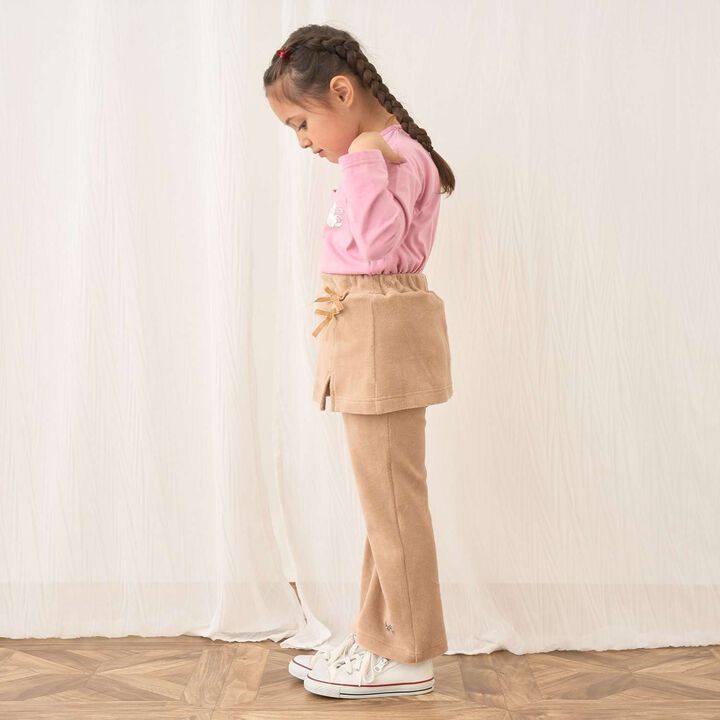 Plush Velour Coordinatable Setup Flared Pants with Skirt,Emerald green, medium image number 25