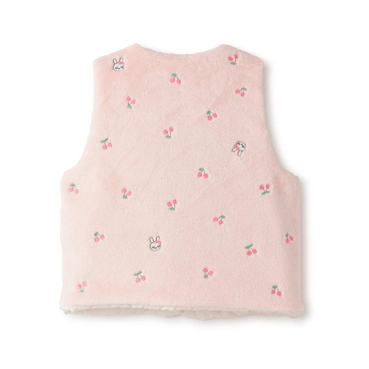 [Reversible] Cherry Embroidered Taffeta &times; Fleece Padded Vest,Pink, large image number 4