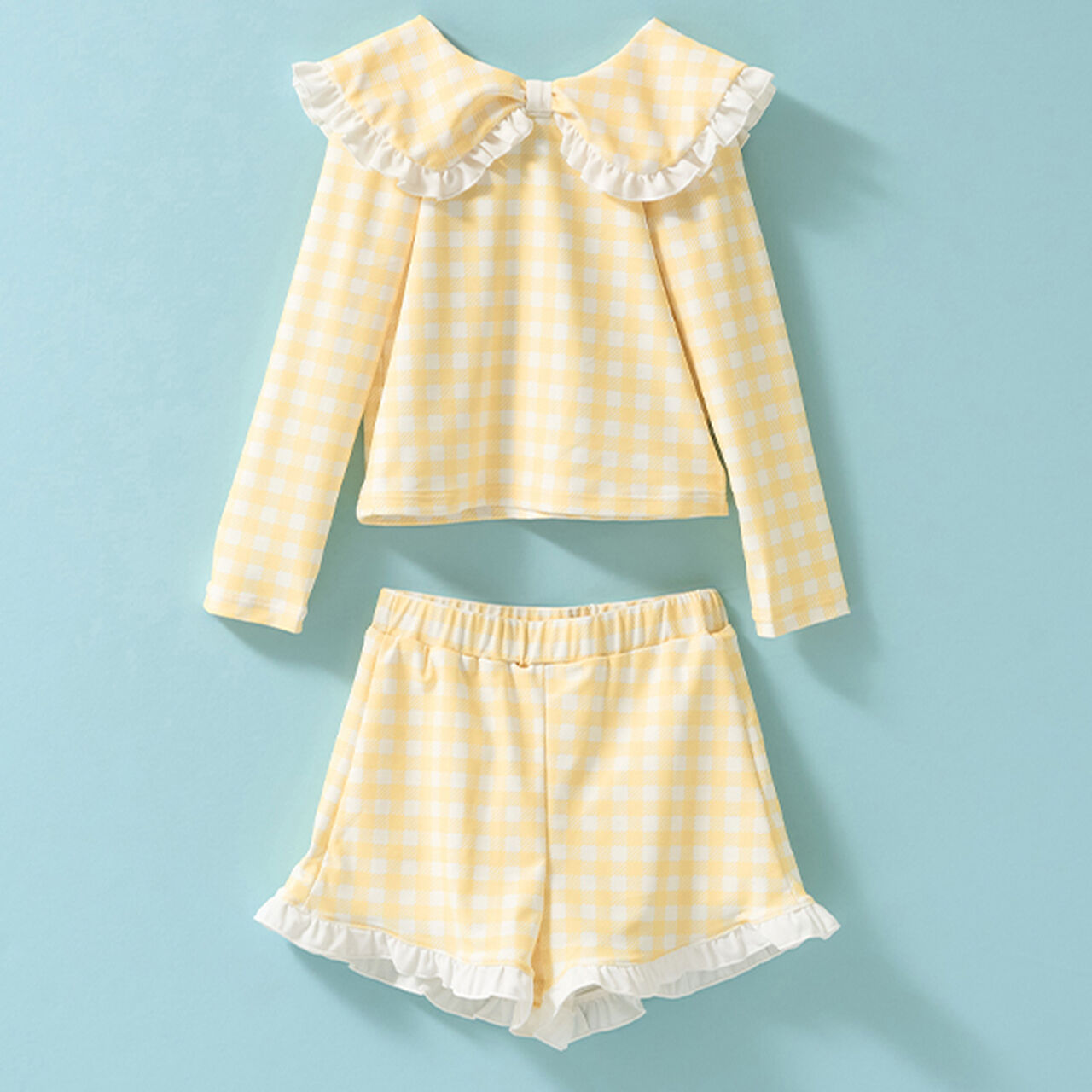 [SWIM] [UV Processing] Assorted Pattern Frill Collar Rash Guard & Pants Set,Navy, large image number 12