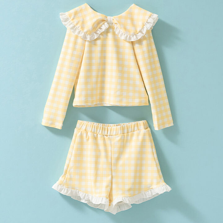 [SWIM] [UV Processing] Assorted Pattern Frill Collar Rash Guard & Pants Set,Navy, medium image number 12