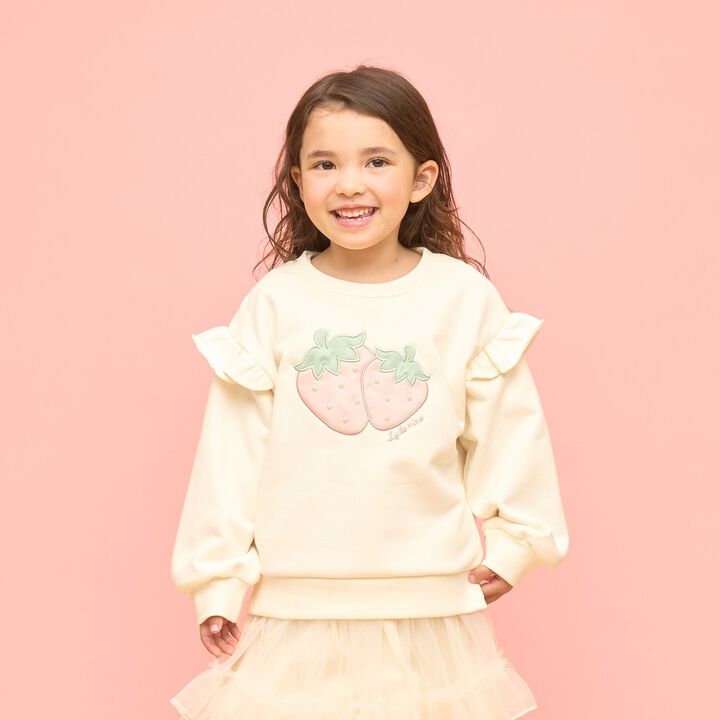 Quick-Dry Fleece Strawberry Appliqu&eacute; Sweatshirt,Ivory, medium image number 0