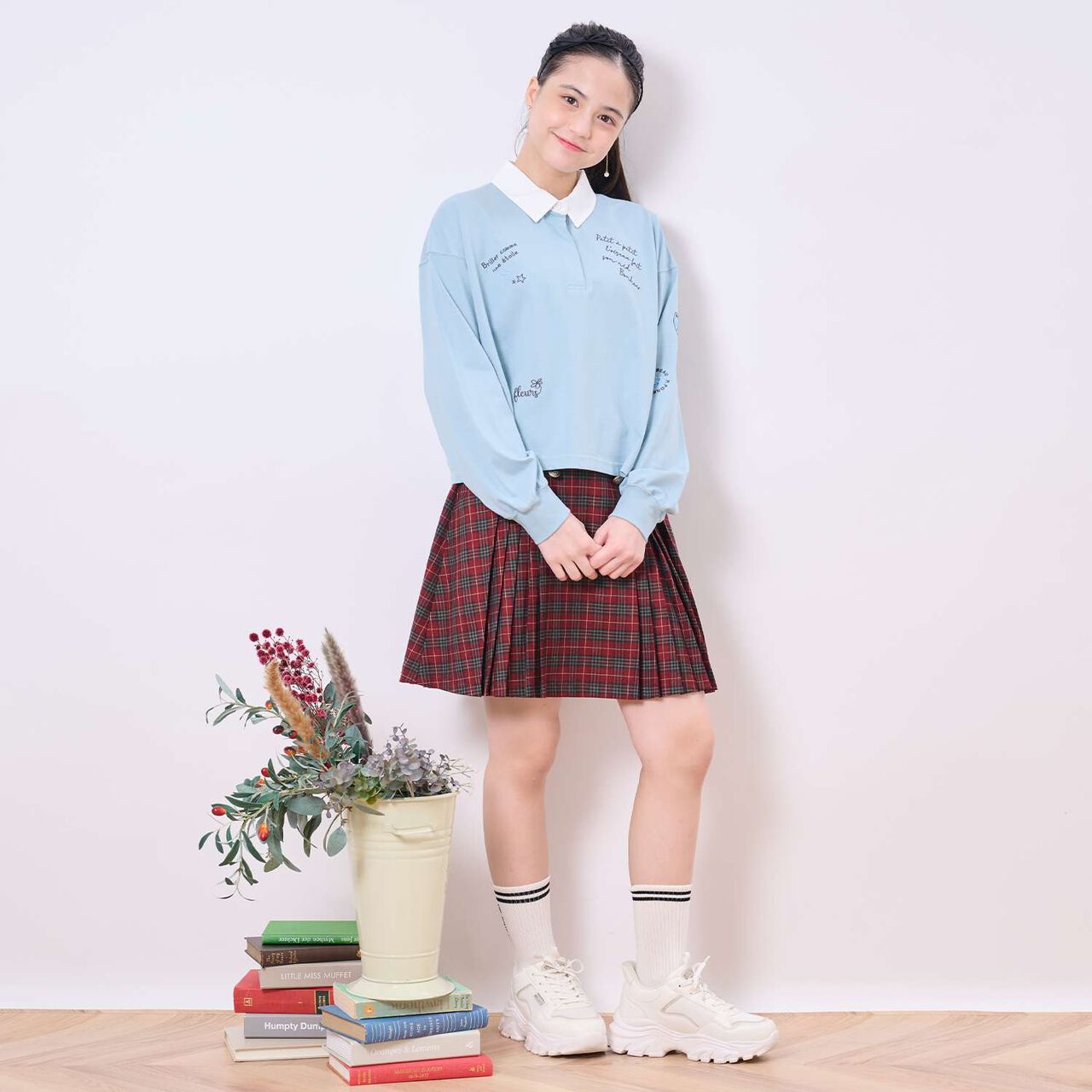 Button Pleated Skirt-Pants,Gray, large image number 14