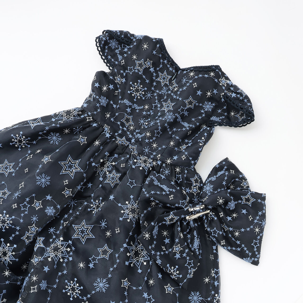 Sparkling Star Embroidery Dress,Navy, large image number 8