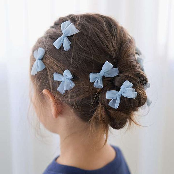 Tulle Ribbon Mini Hair Clips 10-Piece Set,Gray, medium image number 16