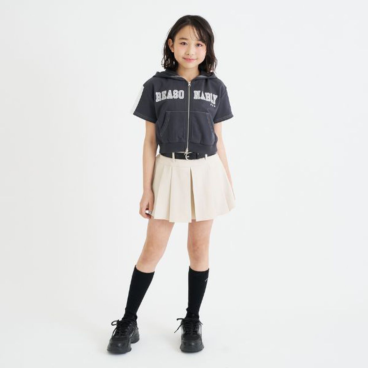 Double ZIP Mini French Terry Short-Sleeve Hoodie,Off white, large image number 16