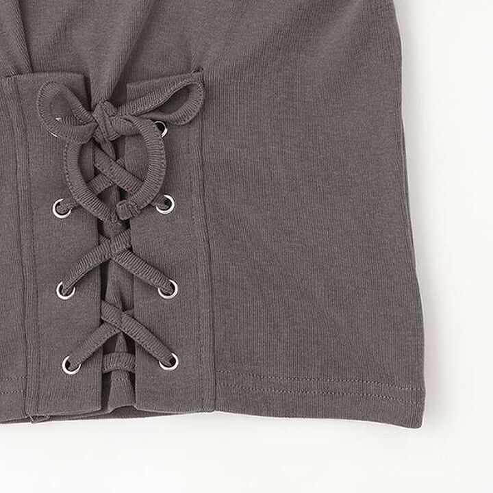 [Featured in Q-Gal] Front Lace-up T-shirt,Off white, medium image number 5