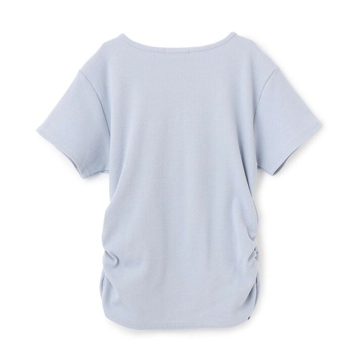 Lace-Up Ribbed Short-Sleeve T-Shirt,Top gray, medium image number 12