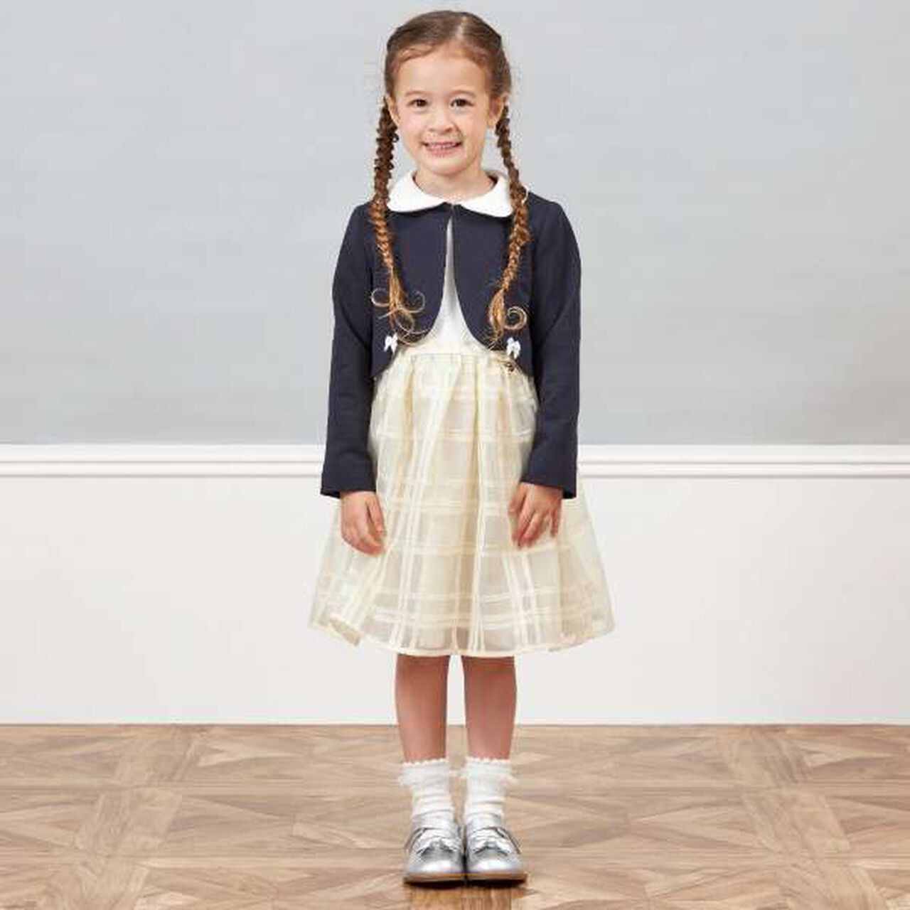 KP Ripple Ponte Fabric Collared Bolero [110-130],Off white, large image number 1