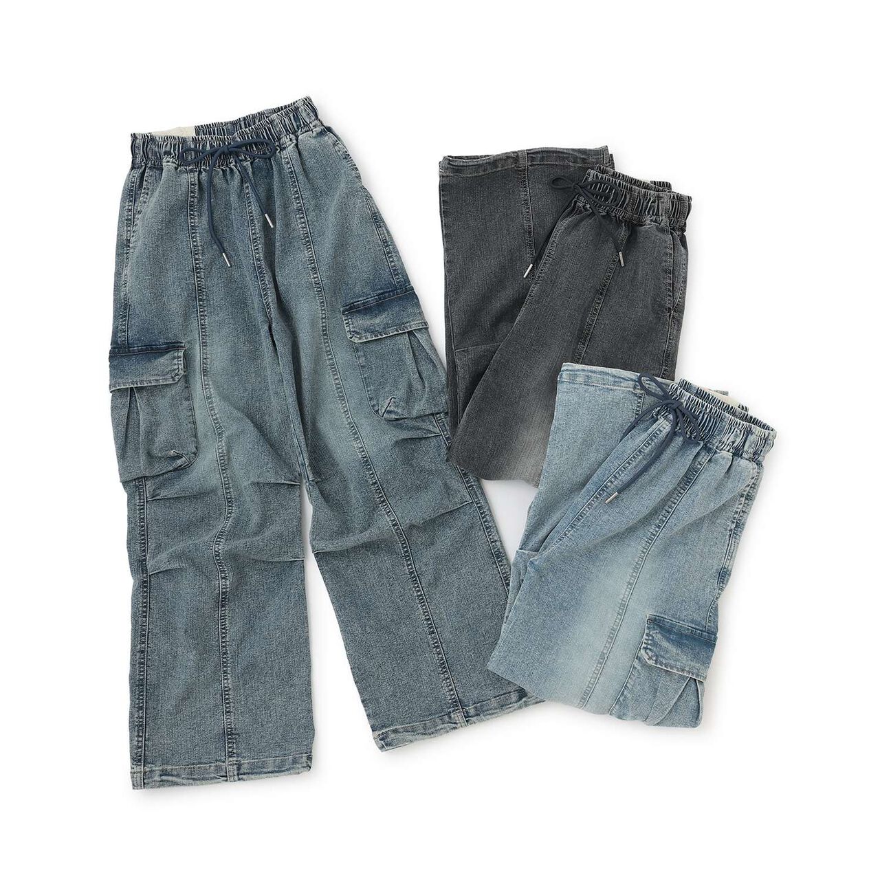 Quick-Dry Stretch Denim Cargo Pants,Gray, large image number 5