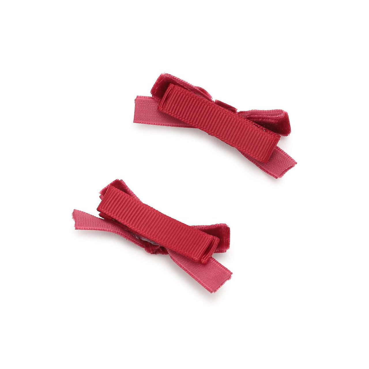 Velour Ribbon Hair Clips 2P,Brown, large image number 1