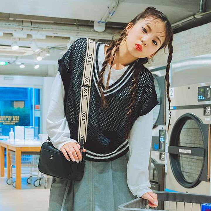 Mesh Knit Vest with Inner Lining,Black, medium image number 0