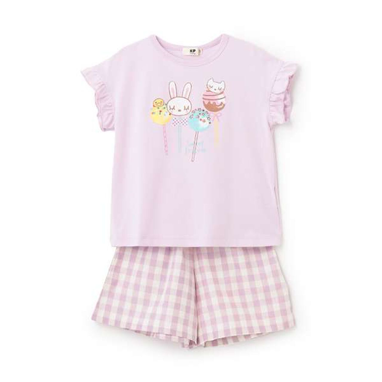 3 Pattern Sweets Mimi Print T-Shirt + Culottes Set,Lavender, large image number 0