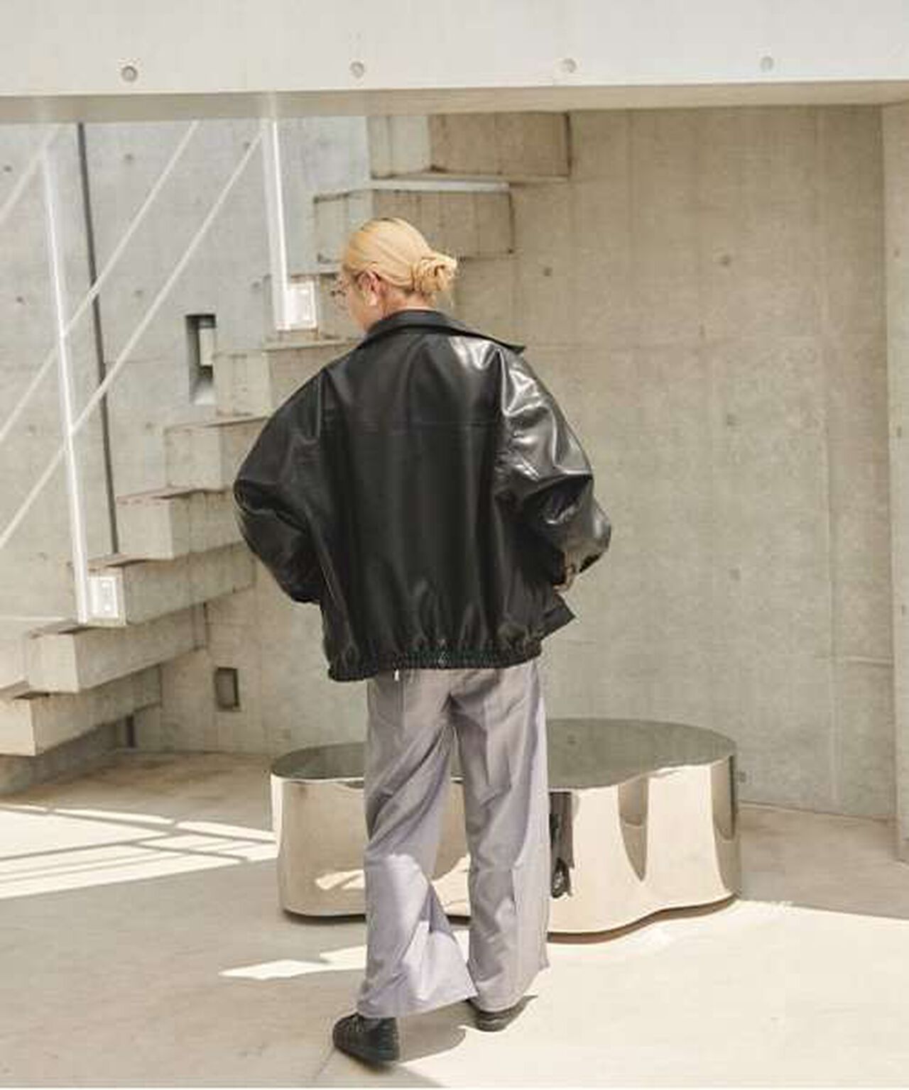 Semi-Wide Tuck Pants,Black, large image number 5