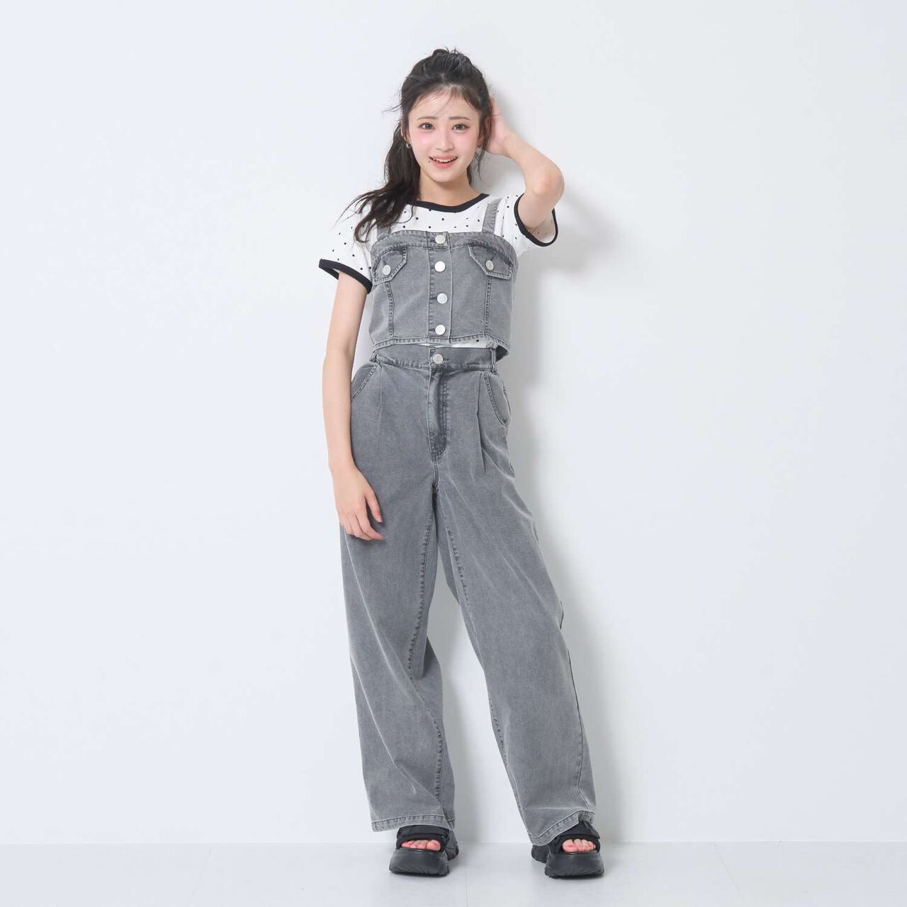 [LTXC / Cool Touch] Denim Pants and Bustier Set,Gray, large image number 0