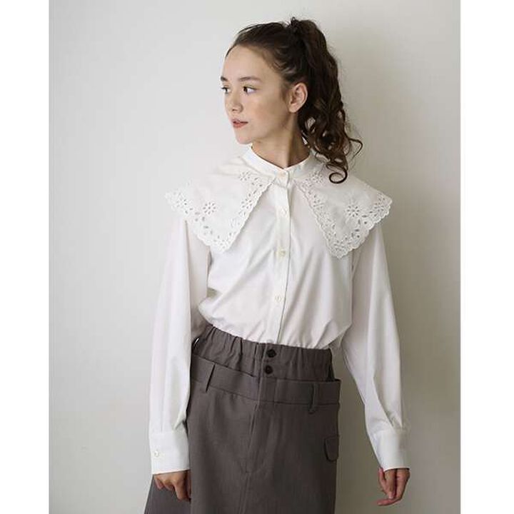 [AMI] Cutwork Embroidery Big Collar Blouse,, medium image number 4