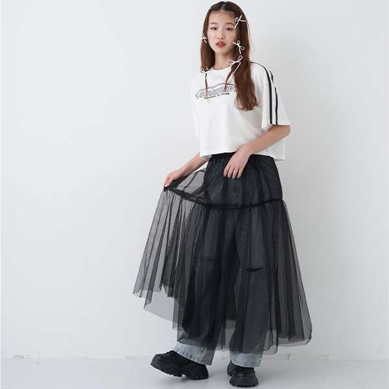 Glitter Tulle Tiered Skirt,Black, large image number 5