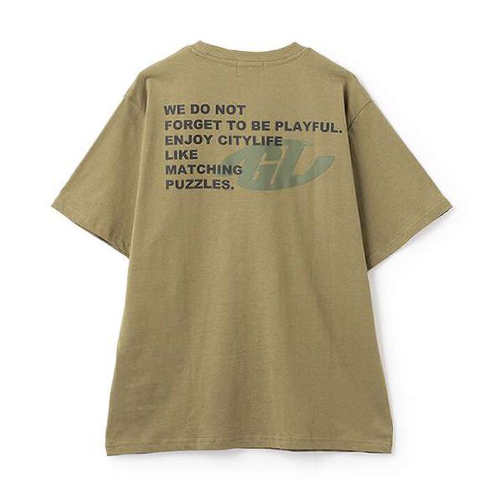 [Affordable] Back Print Short Sleeve T-Shirt,Khaki, medium image number 1