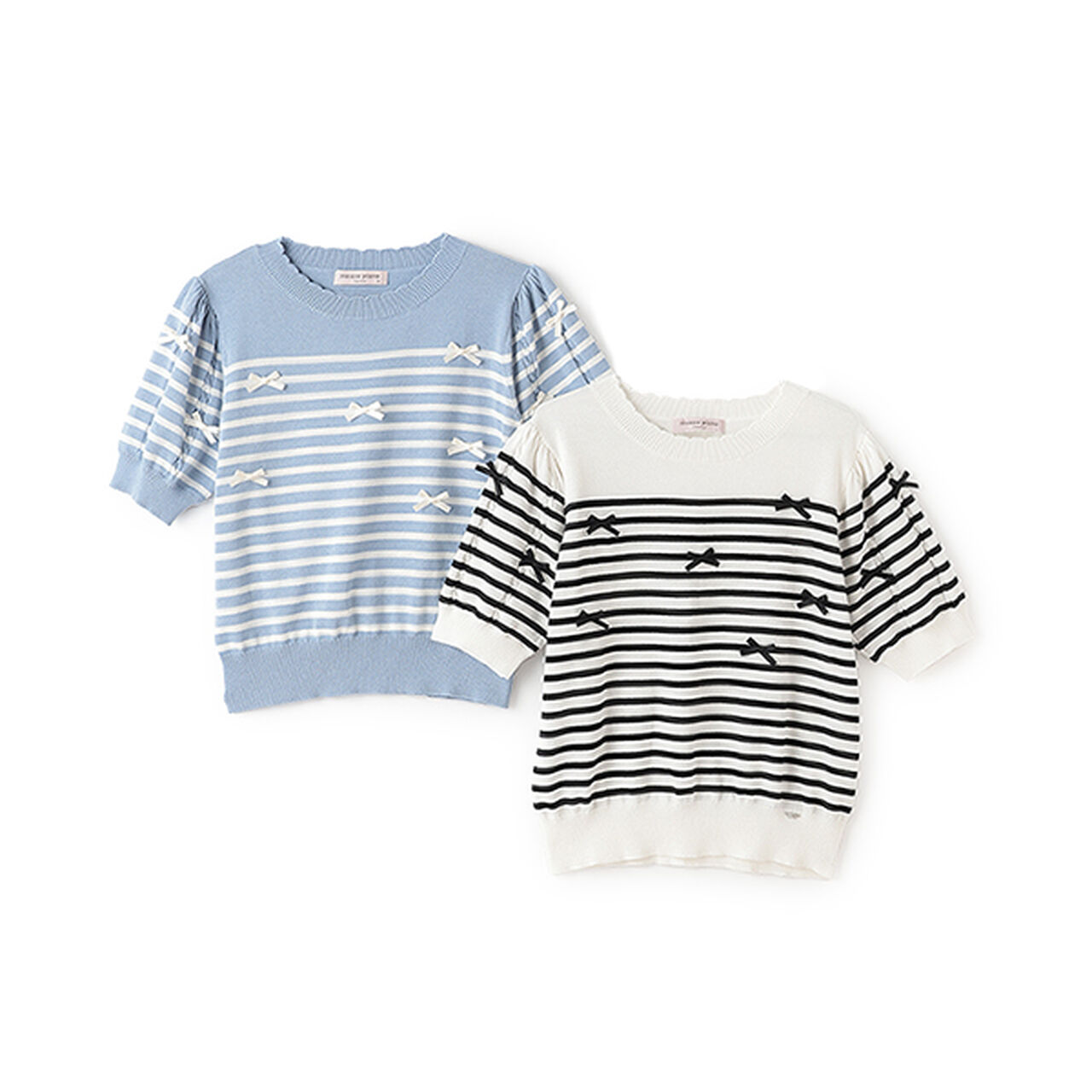 Stripe Pattern & Ribbon Knitwear,Off white, large image number 5