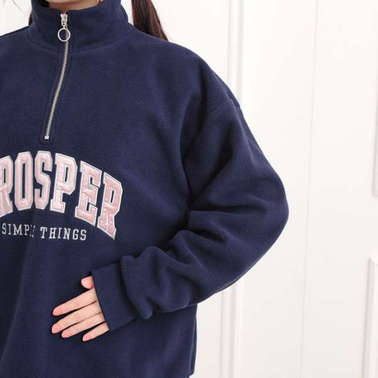 Half-Zip Fleece Sweatshirt,Light pink, large image number 5