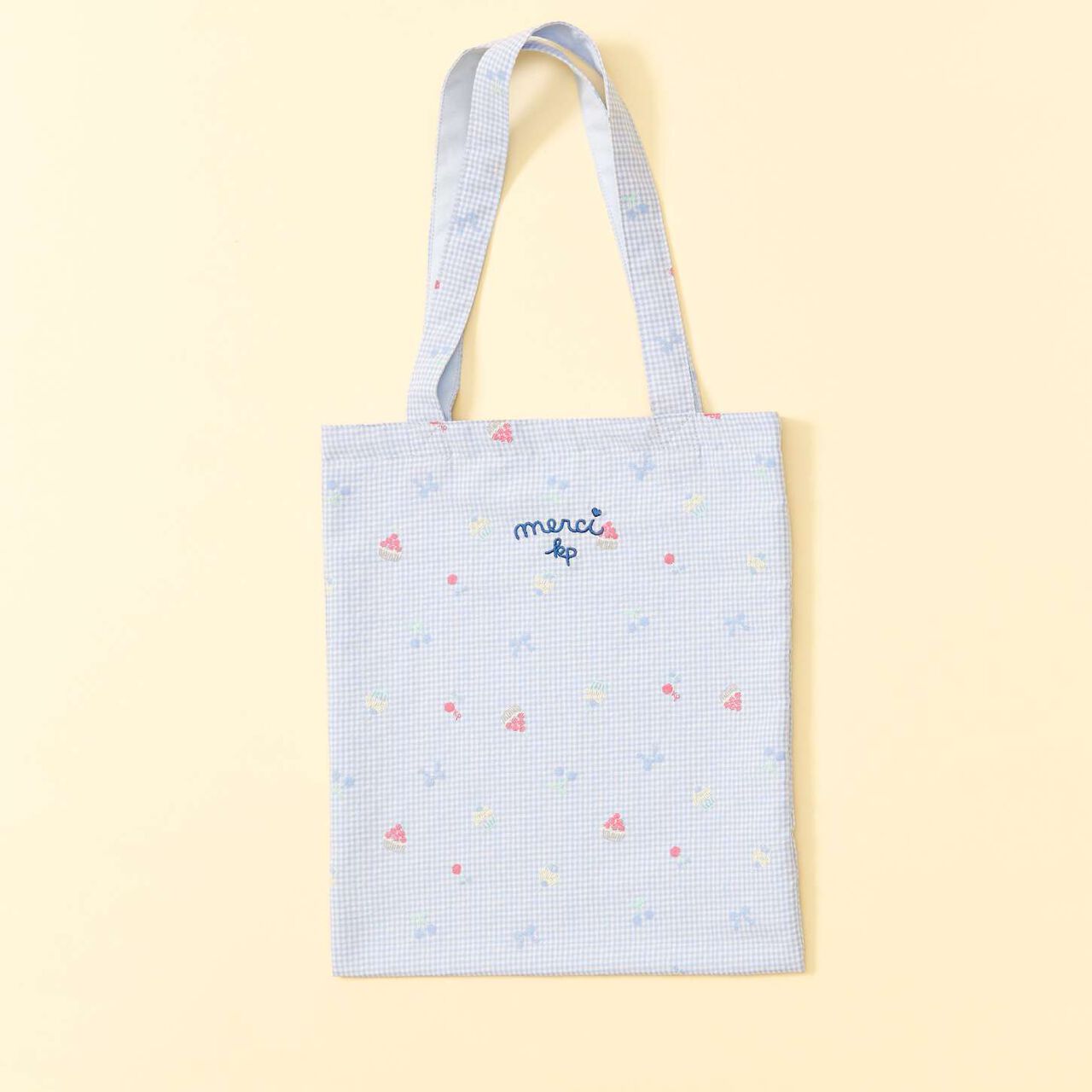 Gingham Foam Print Bag,Sax blue, large image number 0