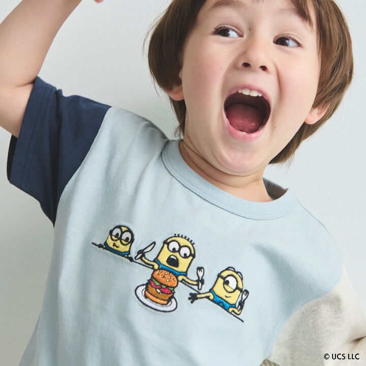 [Minion] Short Sleeve T-Shirt with Woven Fabric Panels,Navy, medium image number 4